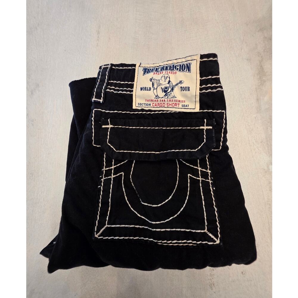 True Religion Men's Cargo Cut Off Big T Short SZ 28 Thick Stitch Streetwear